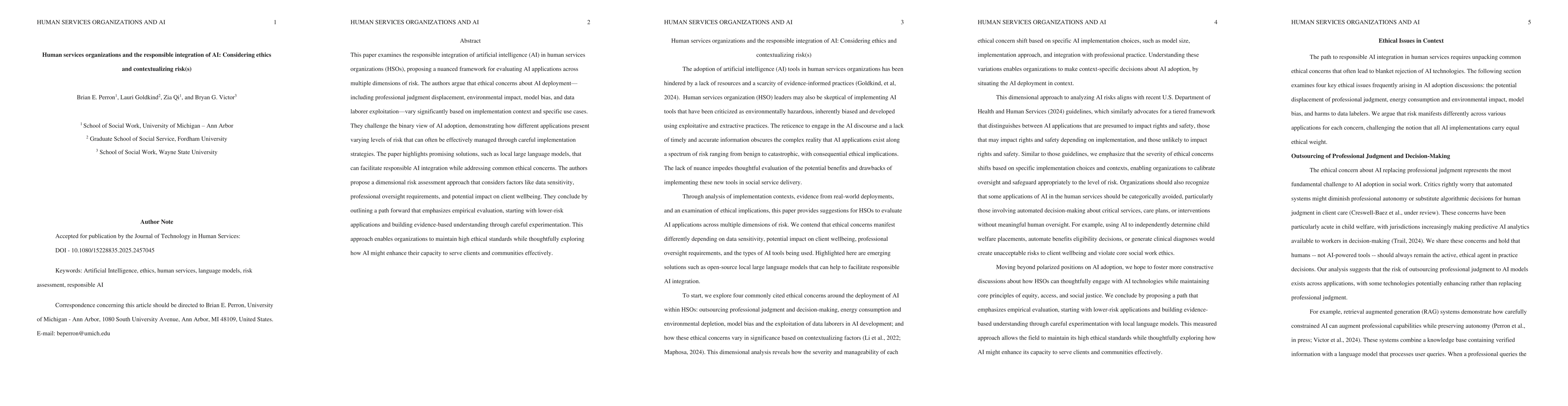Thumbnail for Human services organizations and the responsible integration of AI:
  Considering ethics and contextualizing risk(s)