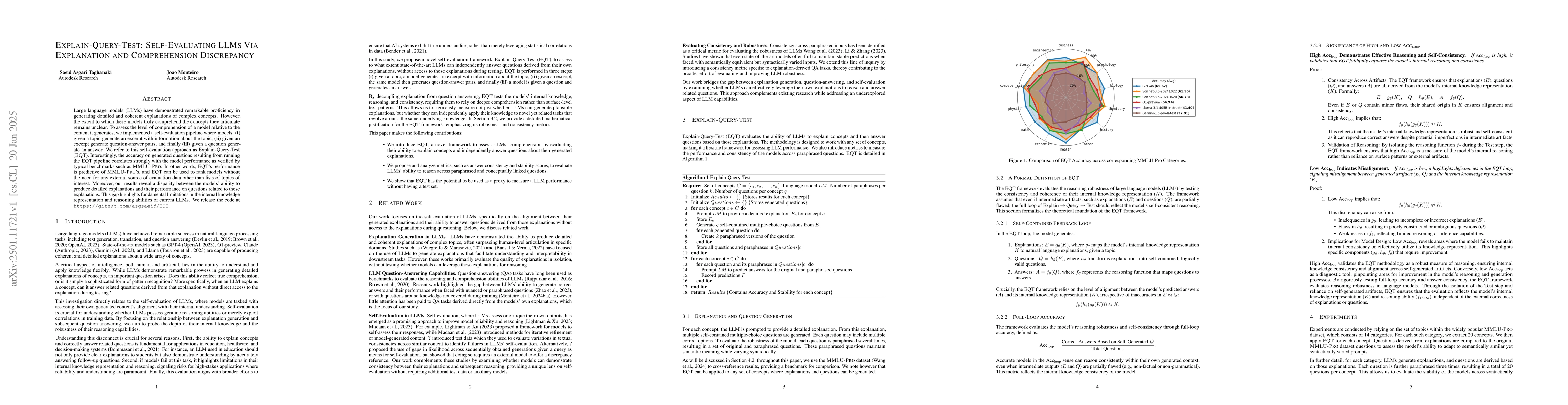 Thumbnail for Explain-Query-Test: Self-Evaluating LLMs Via Explanation and
  Comprehension Discrepancy