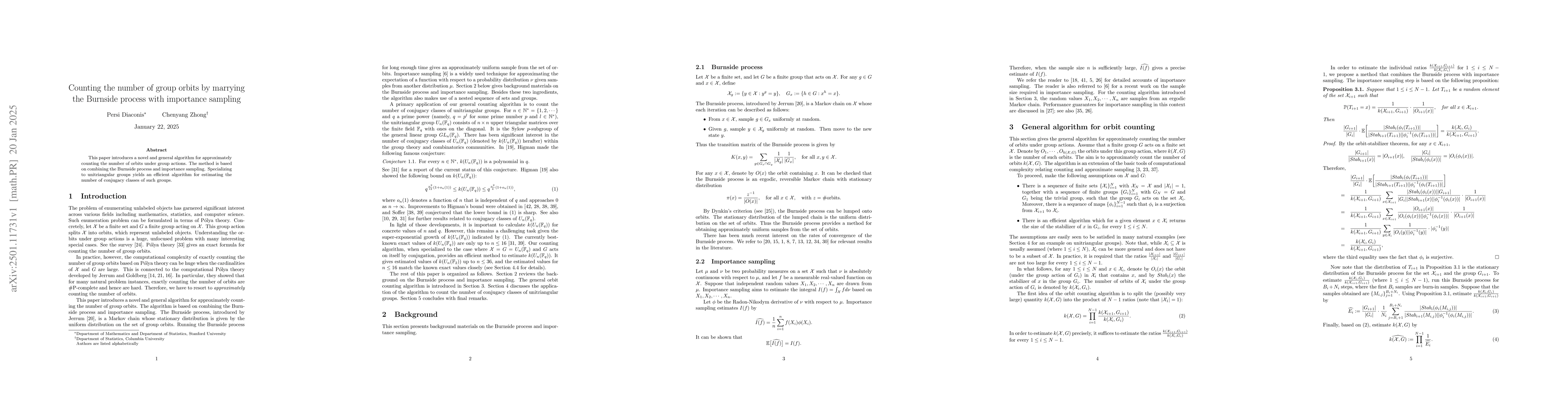 Thumbnail for Counting the number of group orbits by marrying the Burnside process
  with importance sampling