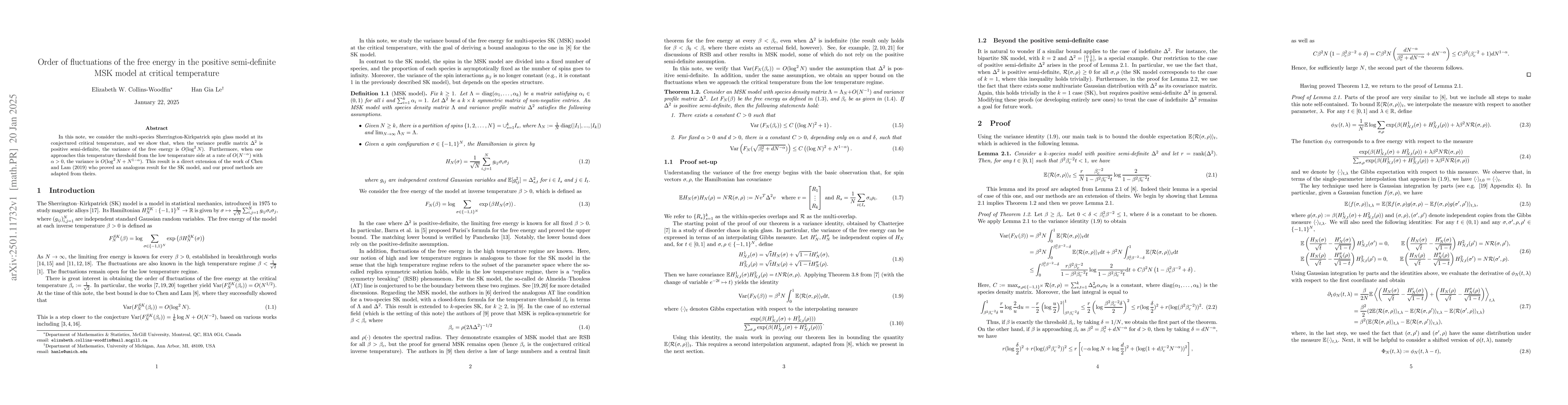 Thumbnail for Order of fluctuations of the free energy in the positive semi-definite
  MSK model at critical temperature