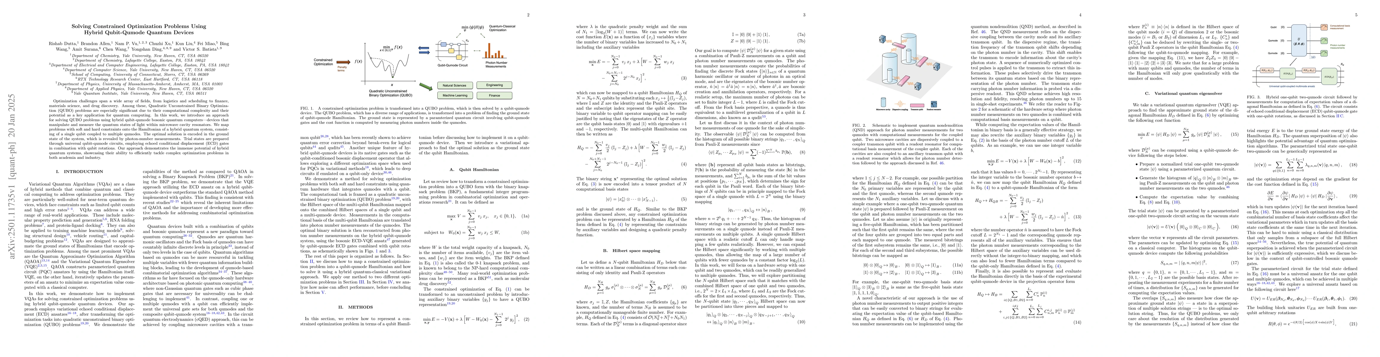 Thumbnail for Solving Constrained Optimization Problems Using Hybrid Qubit-Qumode
  Quantum Devices