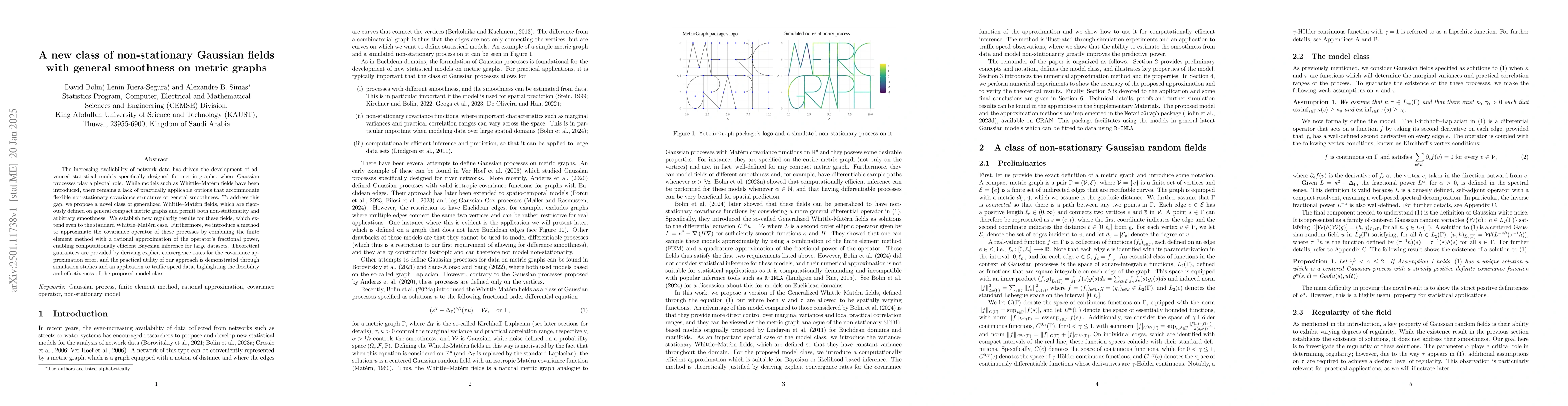 Thumbnail for A new class of non-stationary Gaussian fields with general smoothness on
  metric graphs