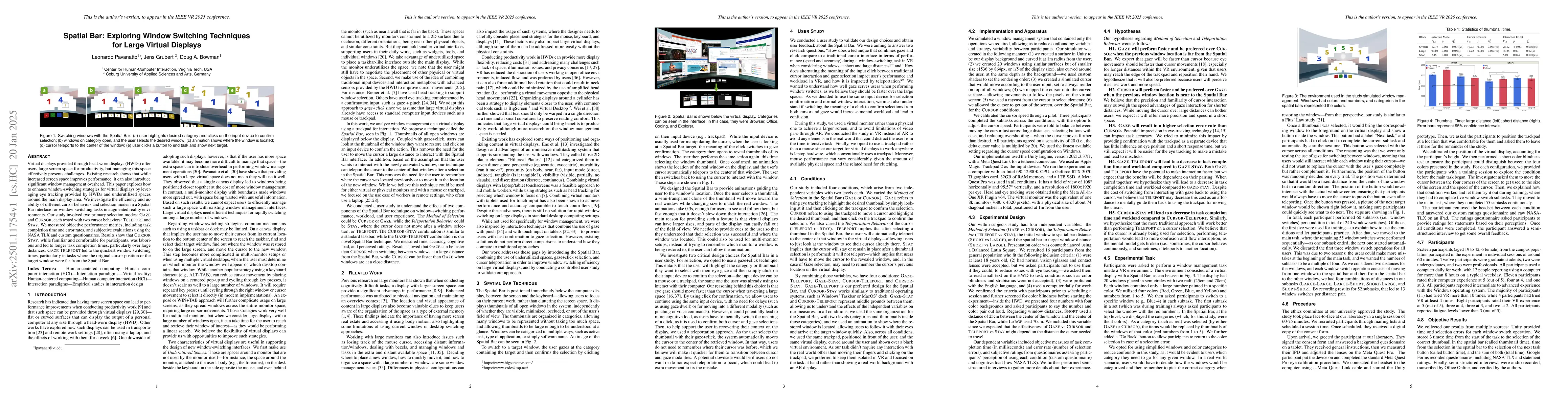 Thumbnail for Spatial Bar: Exploring Window Switching Techniques for Large Virtual
  Displays