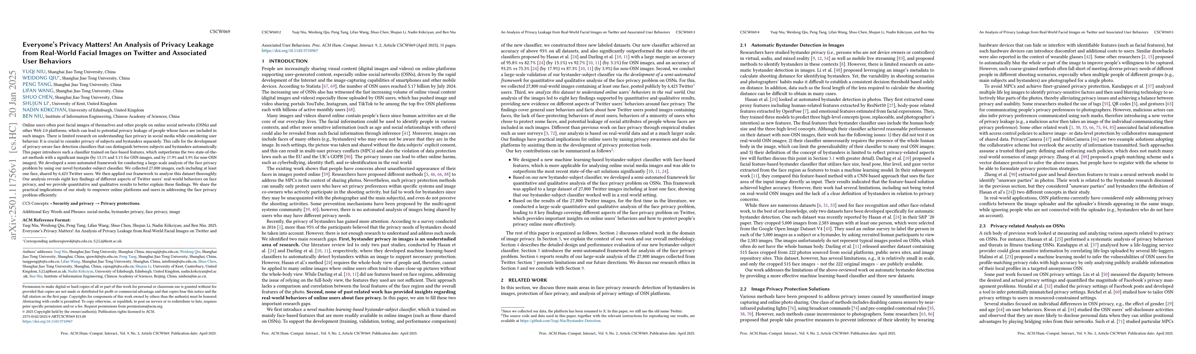 Thumbnail for Everyone's Privacy Matters! An Analysis of Privacy Leakage from
  Real-World Facial Images on Twitter and Associated User Behaviors