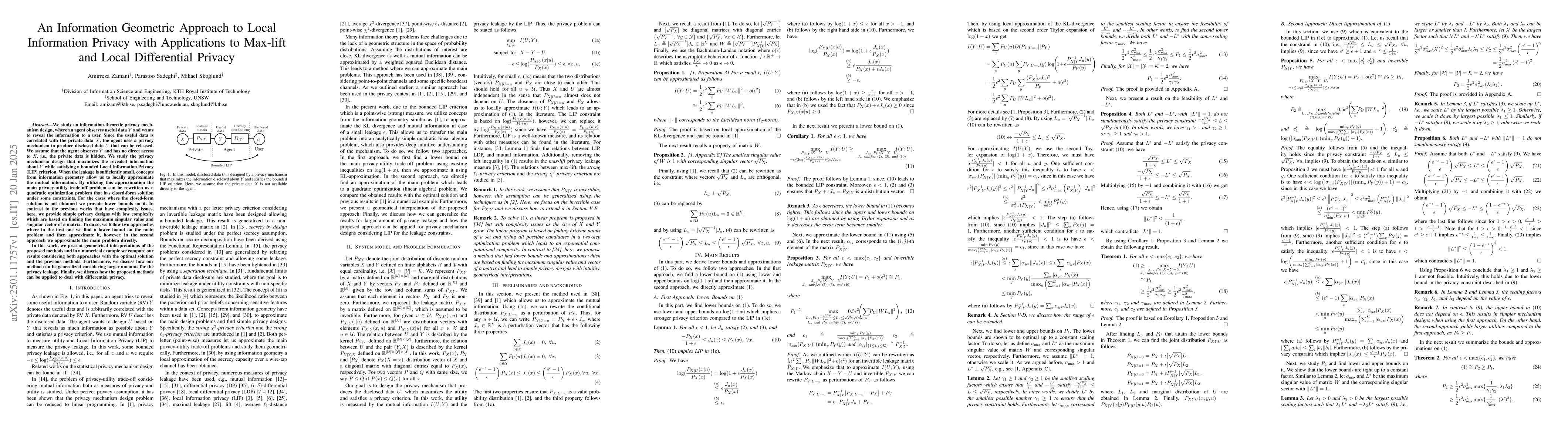 Thumbnail for An Information Geometric Approach to Local Information Privacy with
  Applications to Max-lift and Local Differential Privacy