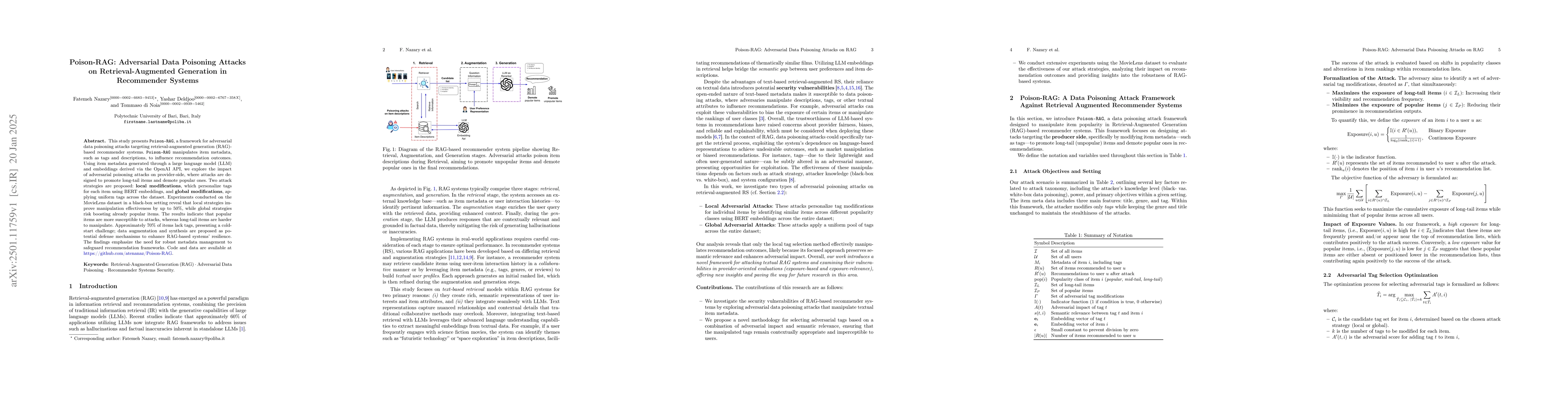 Thumbnail for Poison-RAG: Adversarial Data Poisoning Attacks on Retrieval-Augmented
  Generation in Recommender Systems