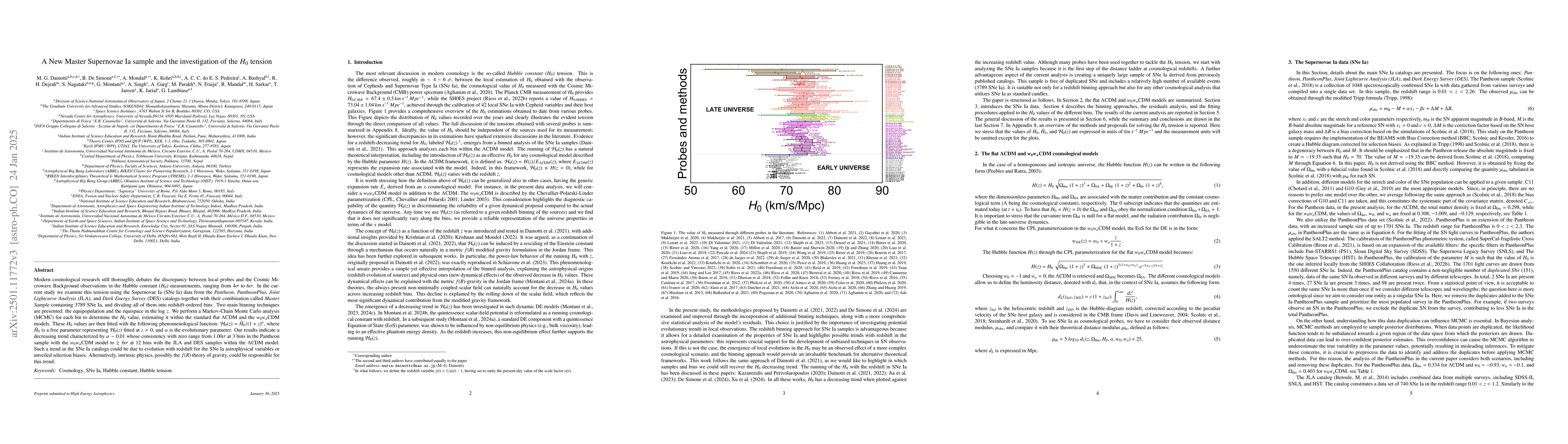 Thumbnail for A New Master Supernovae Ia sample and the investigation of the $H_0$
  tension