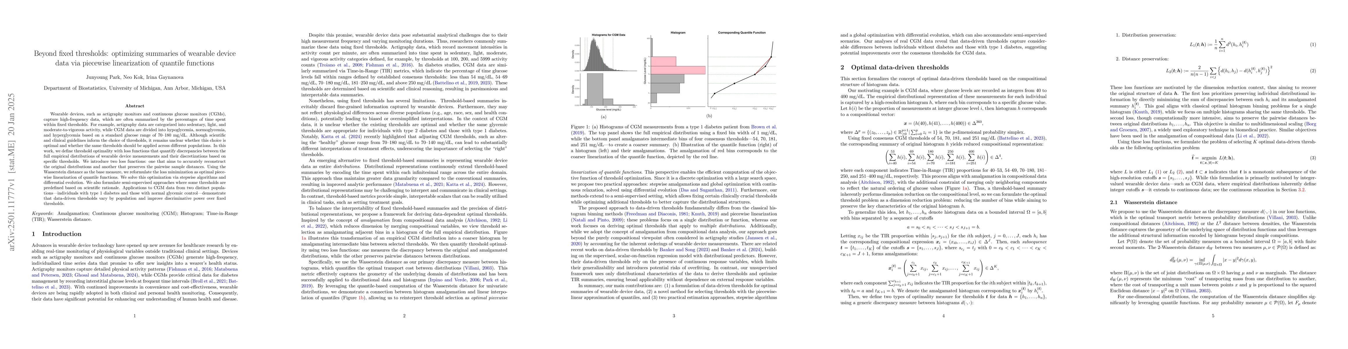 Thumbnail for Beyond fixed thresholds: optimizing summaries of wearable device data
  via piecewise linearization of quantile functions
