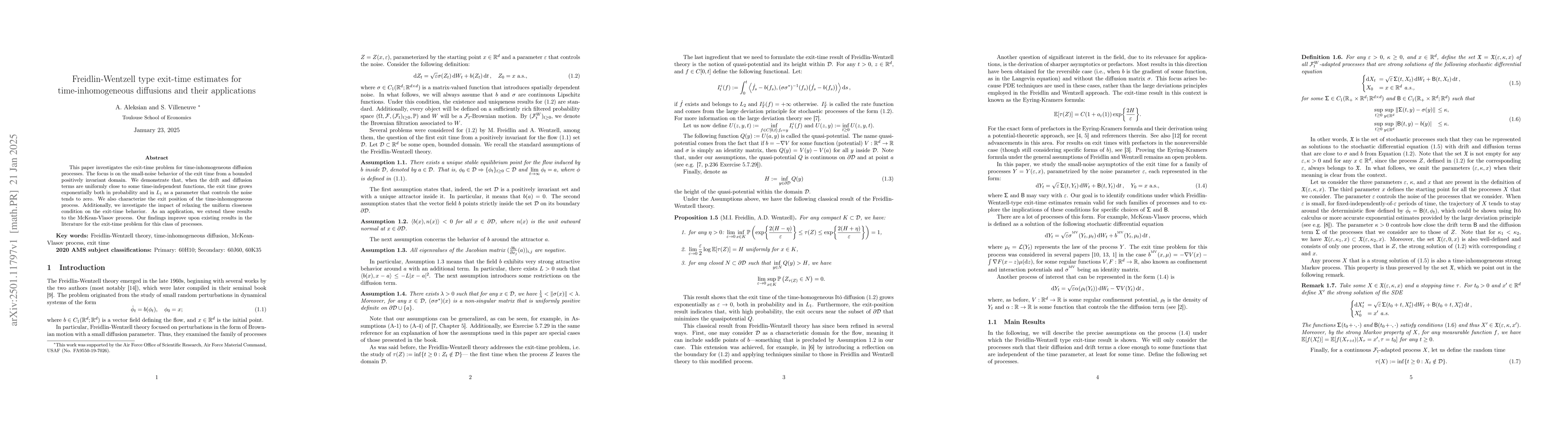 Thumbnail for Freidlin-Wentzell type exit-time estimates for time-inhomogeneous
  diffusions and their applications