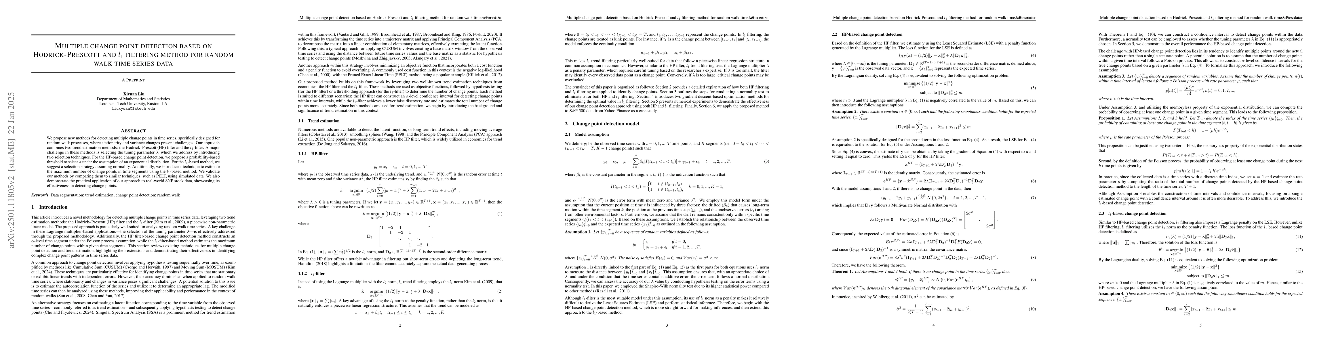 Thumbnail for Multiple change point detection based on Hodrick-Prescott and $l_1$
  filtering method for random walk time series data