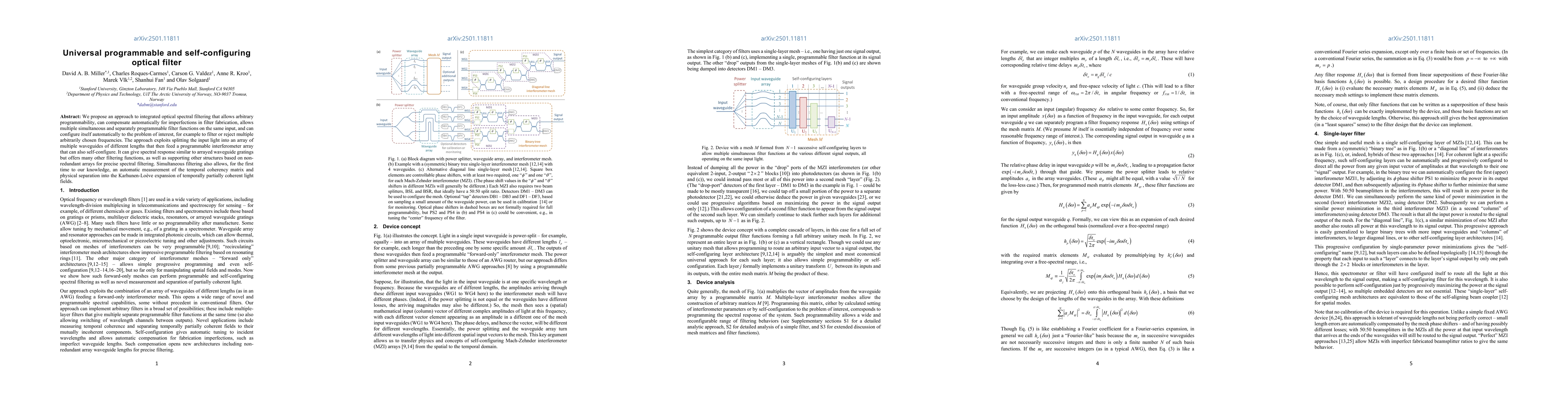 Thumbnail for Universal programmable and self-configuring optical filter