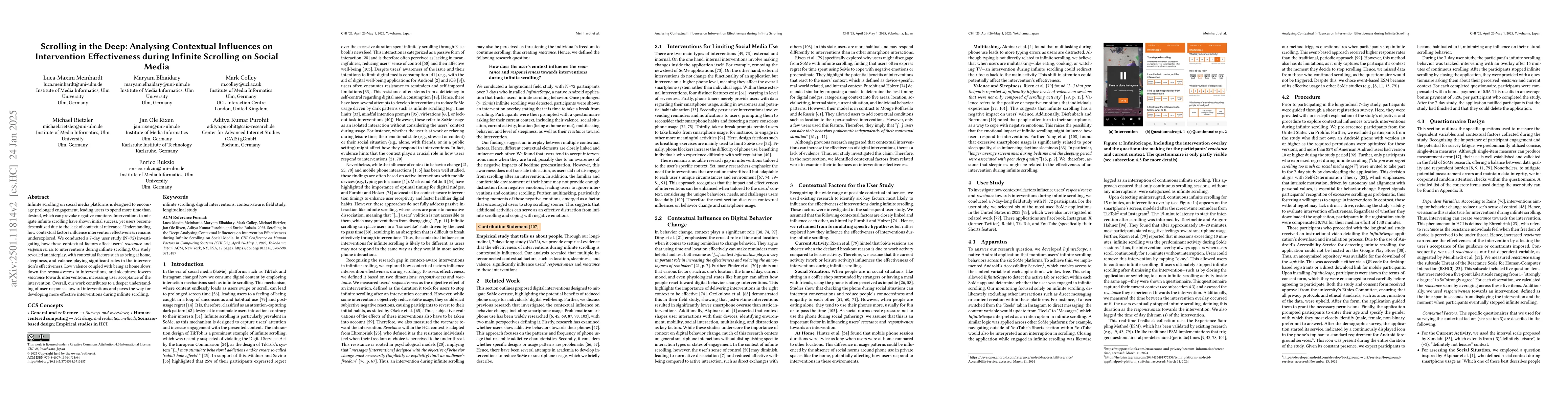 Thumbnail for Scrolling in the Deep: Analysing Contextual Influences on Intervention
  Effectiveness during Infinite Scrolling on Social Media