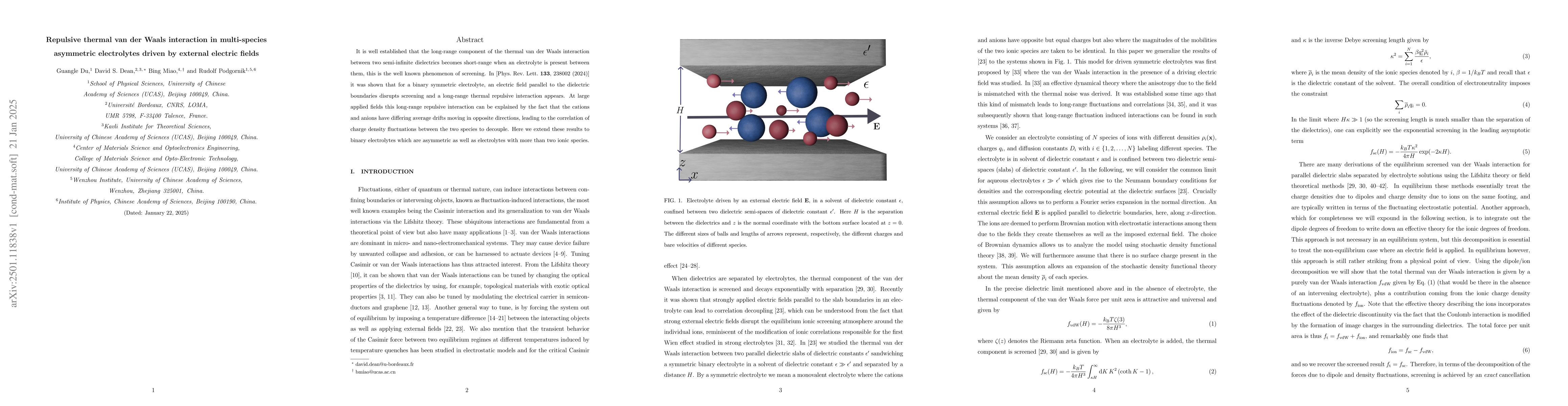 Thumbnail for Repulsive thermal van der Waals interaction in multi-species asymmetric
  electrolytes driven by external electric fields