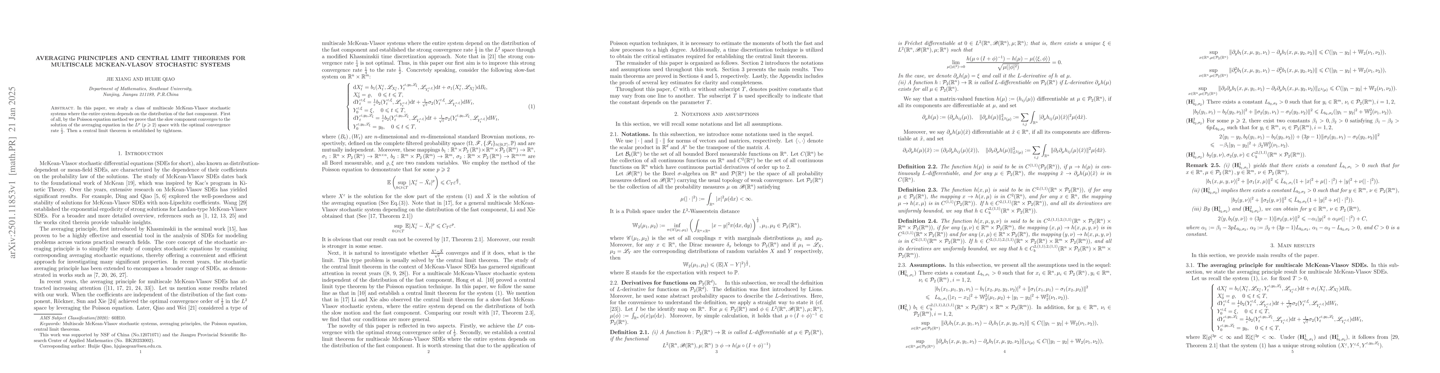 Thumbnail for Averaging principles and central limit theorems for multiscale
  McKean-Vlasov stochastic systems
