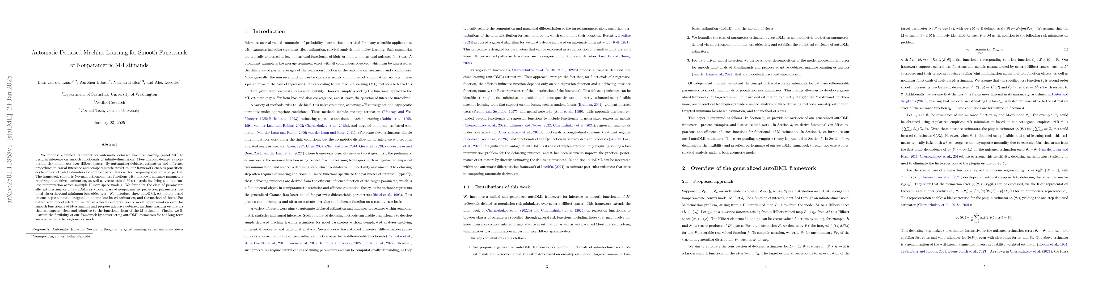 Thumbnail for Automatic Debiased Machine Learning for Smooth Functionals of
  Nonparametric M-Estimands