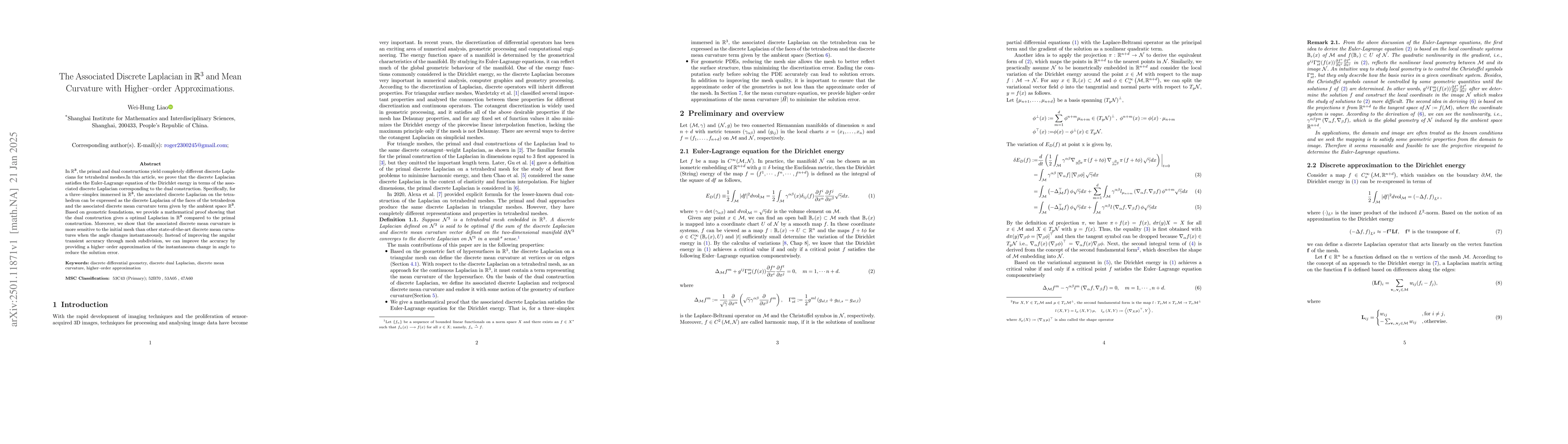 Thumbnail for The Associated Discrete Laplacian in $\mathbb{R}^3$ and Mean Curvature
  with Higher order Approximations