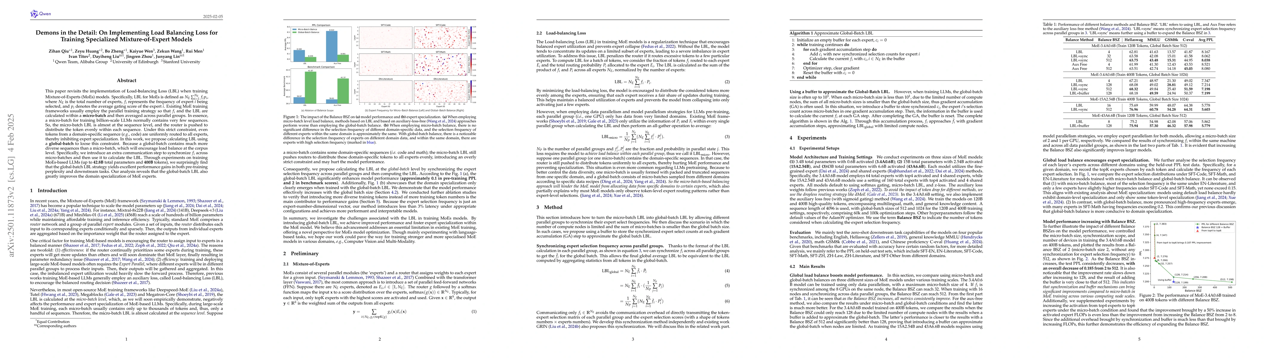 Thumbnail for Demons in the Detail: On Implementing Load Balancing Loss for Training
  Specialized Mixture-of-Expert Models