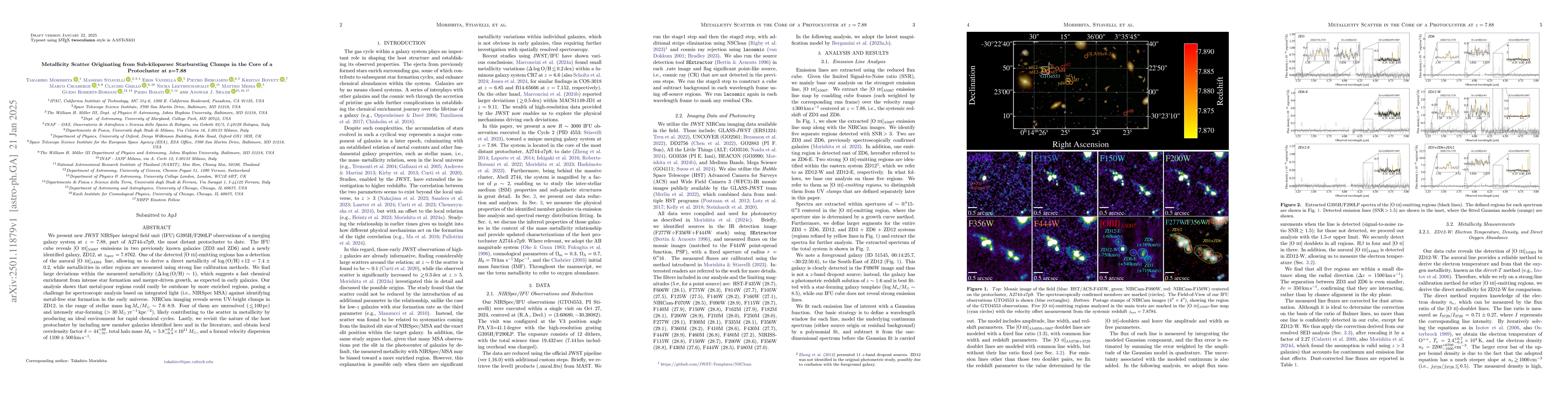 Thumbnail for Metallicity Scatter Originating from Sub-kiloparsec Starbursting Clumps
  in the Core of a Protocluster at z=7.88