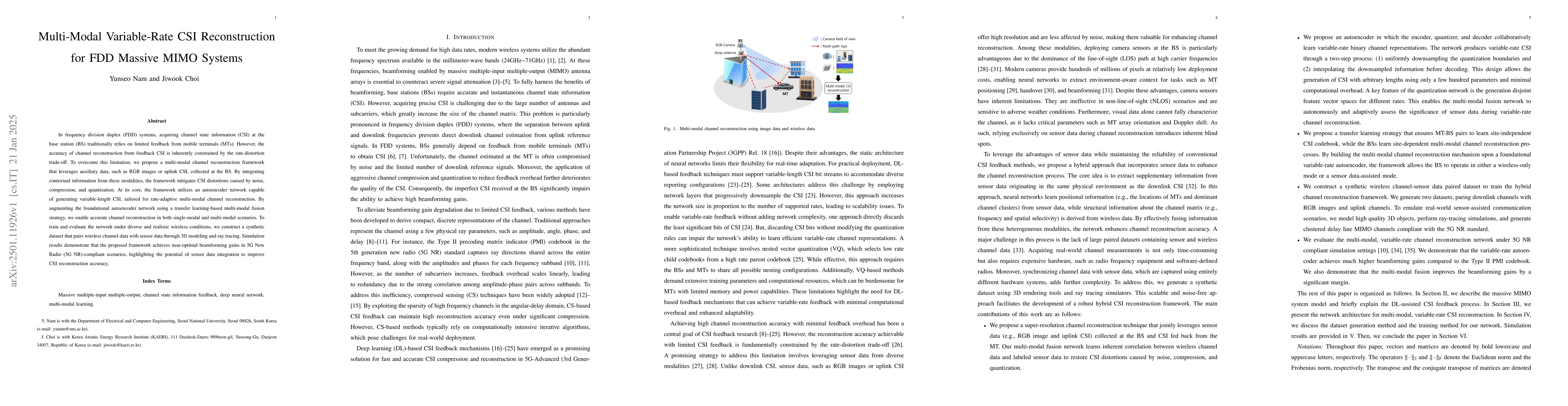 Thumbnail for Multi-Modal Variable-Rate CSI Reconstruction for FDD Massive MIMO
  Systems