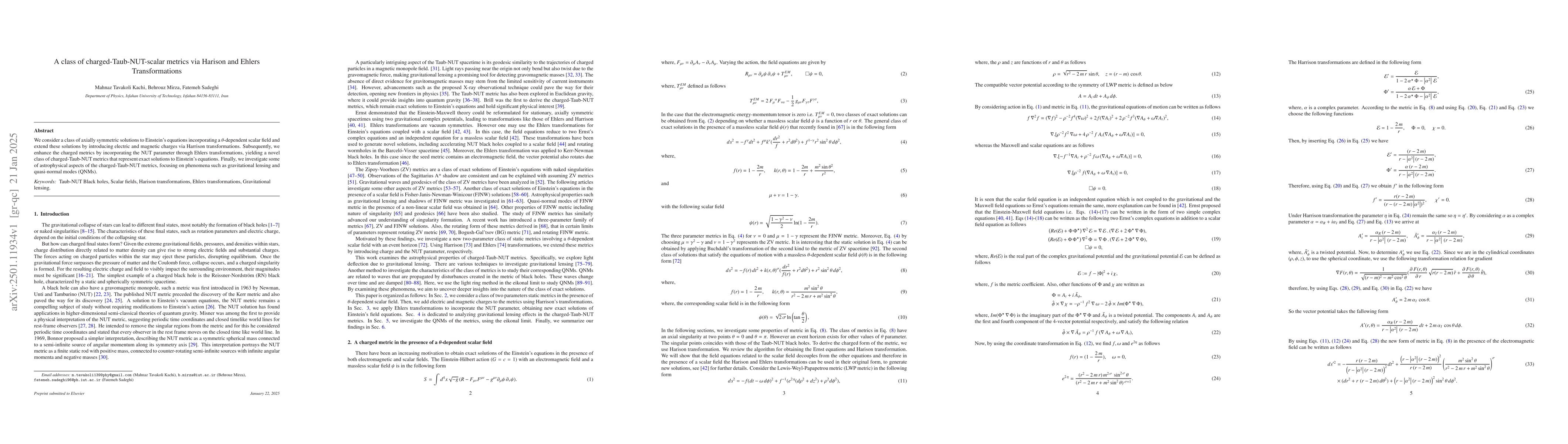 Thumbnail for A class of charged-Taub-NUT-scalar metrics via Harison and Ehlers
  Transformations