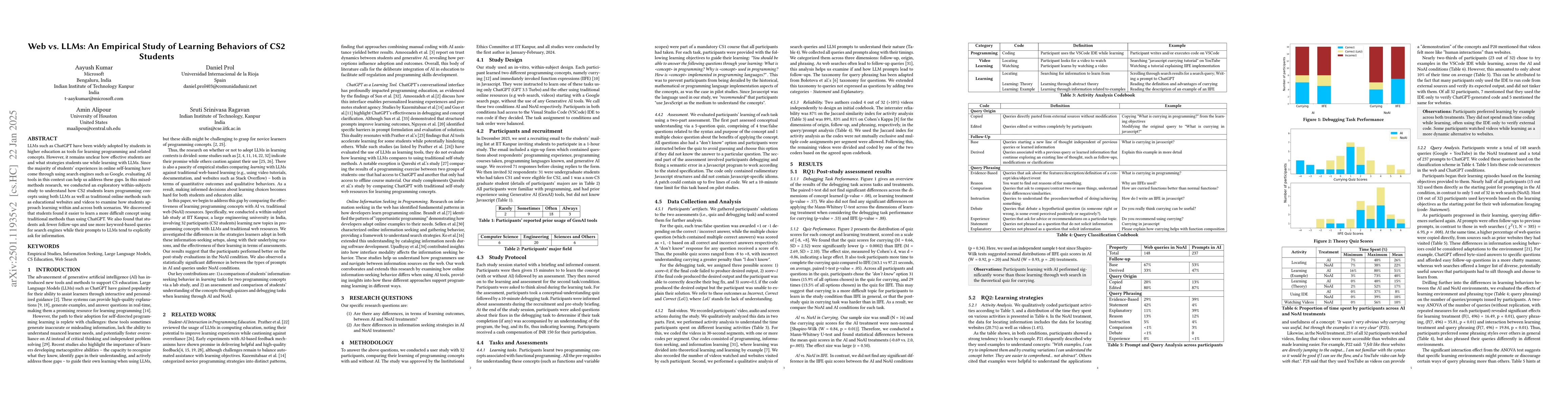 Thumbnail for Webvs. LLMs: An Empirical Study of Learning Behaviors of CS2 Students