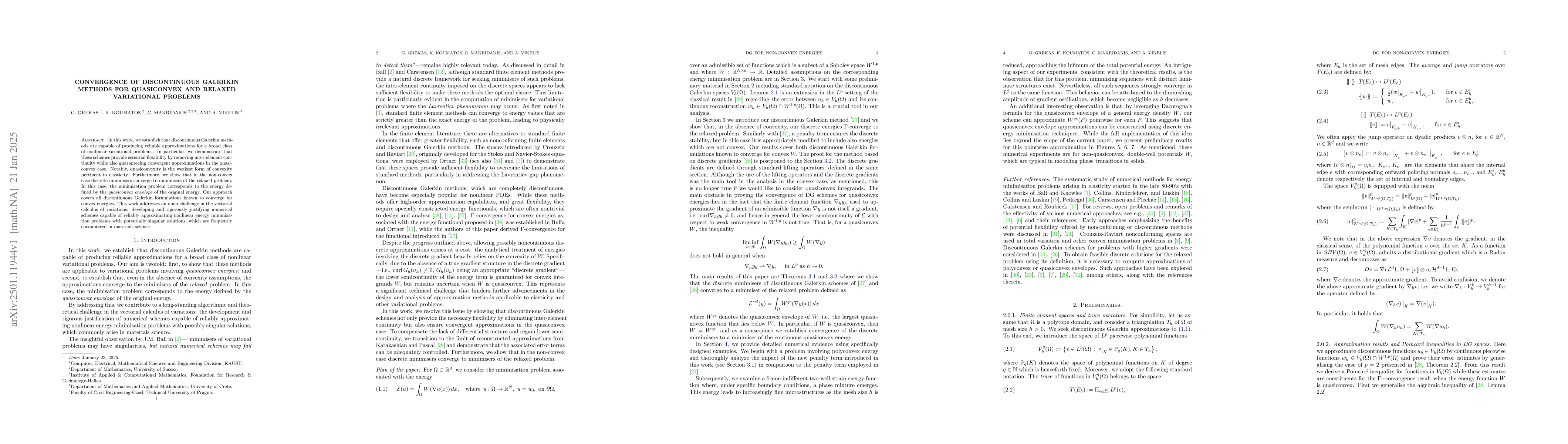 Thumbnail for Convergence of Discontinuous Galerkin Methods for Quasiconvex and
  Relaxed Variational Problems