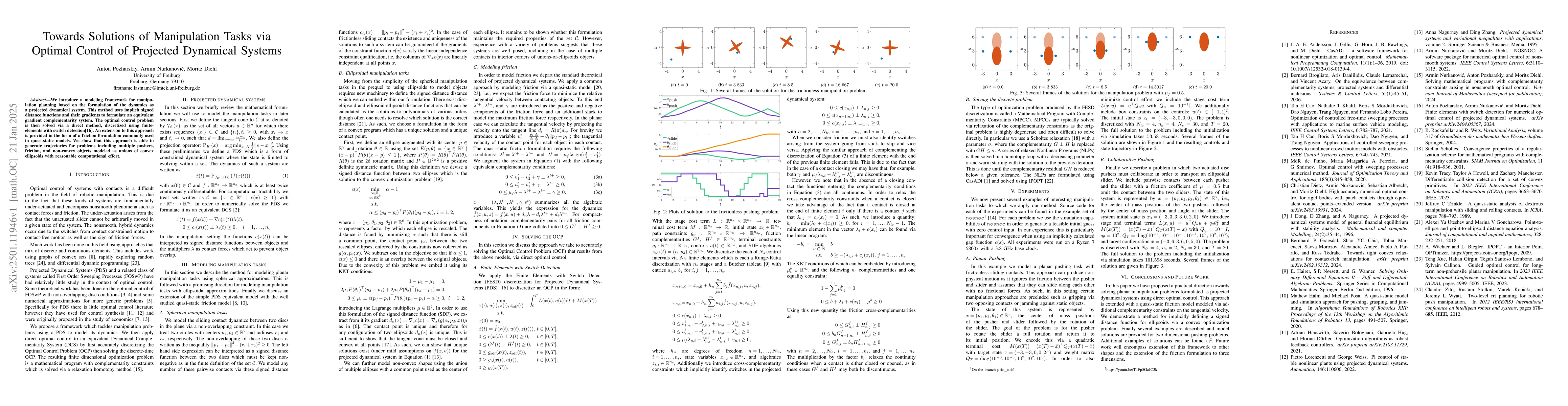 Thumbnail for Towards Solutions of Manipulation Tasks via Optimal Control of Projected
  Dynamical Systems