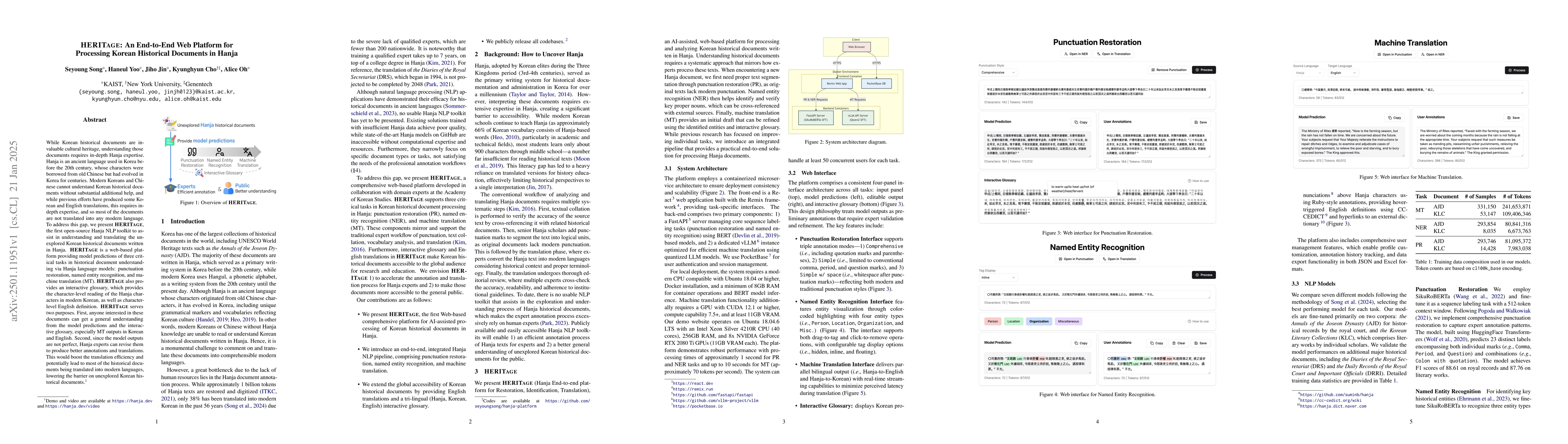 Thumbnail for HERITAGE: An End-to-End Web Platform for Processing Korean Historical
  Documents in Hanja