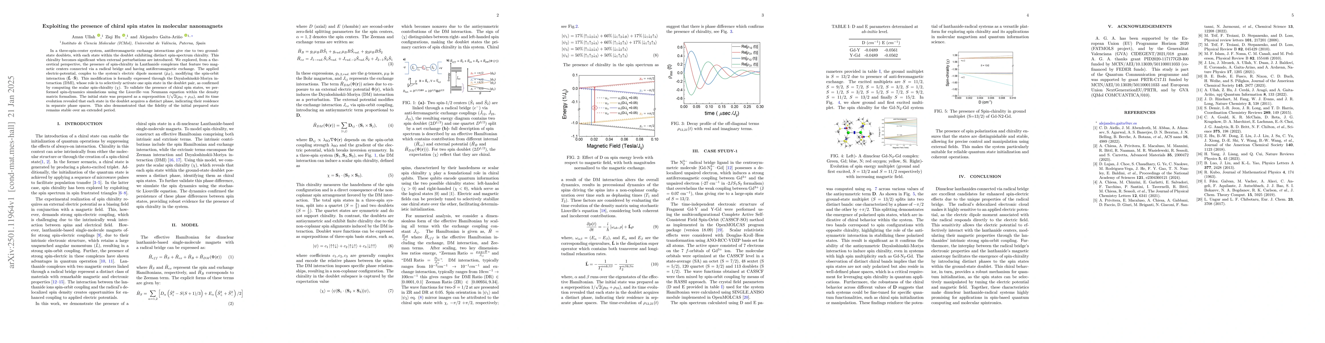 Thumbnail for Exploiting the presence of chiral spin states in molecular nanomagnets