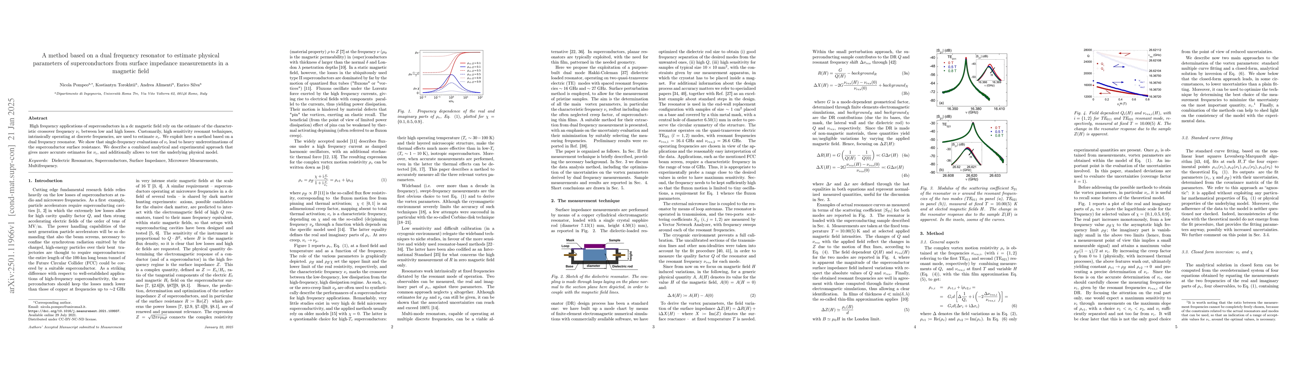 Thumbnail for A method based on a dual frequency resonator to estimate physical
  parameters of superconductors from surface impedance measurements in a
  magnetic field