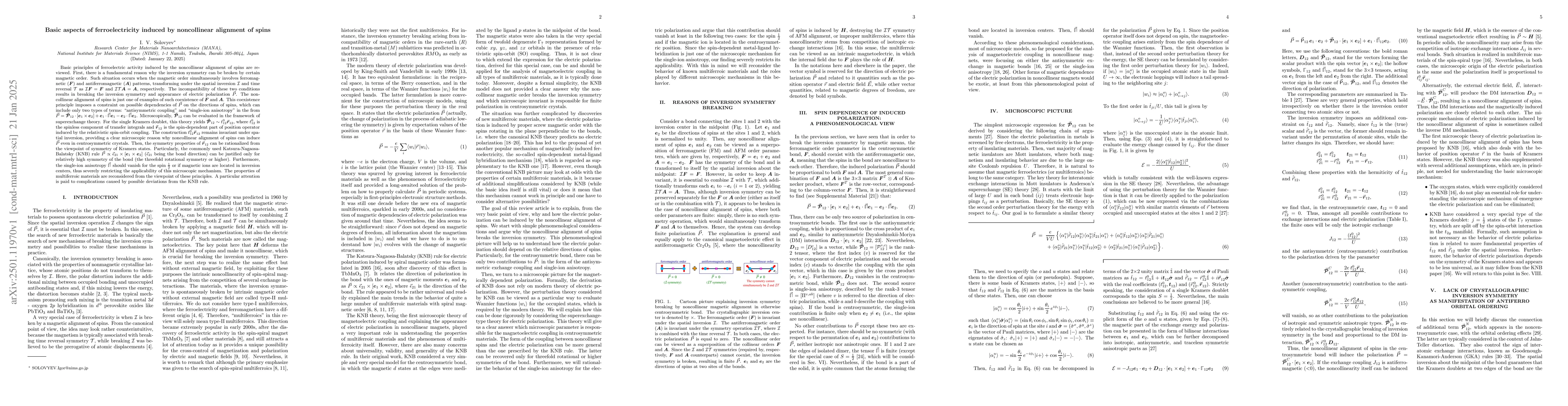 Thumbnail for Basic aspects of ferroelectricity induced by noncollinear alignment of
  spins