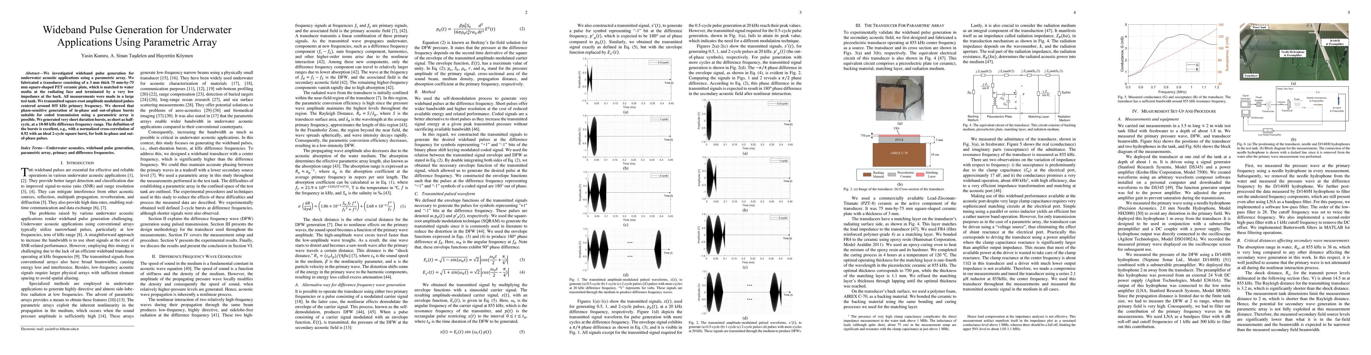 Thumbnail for Wideband Pulse Generation for Underwater Applications Using Parametric
  Array