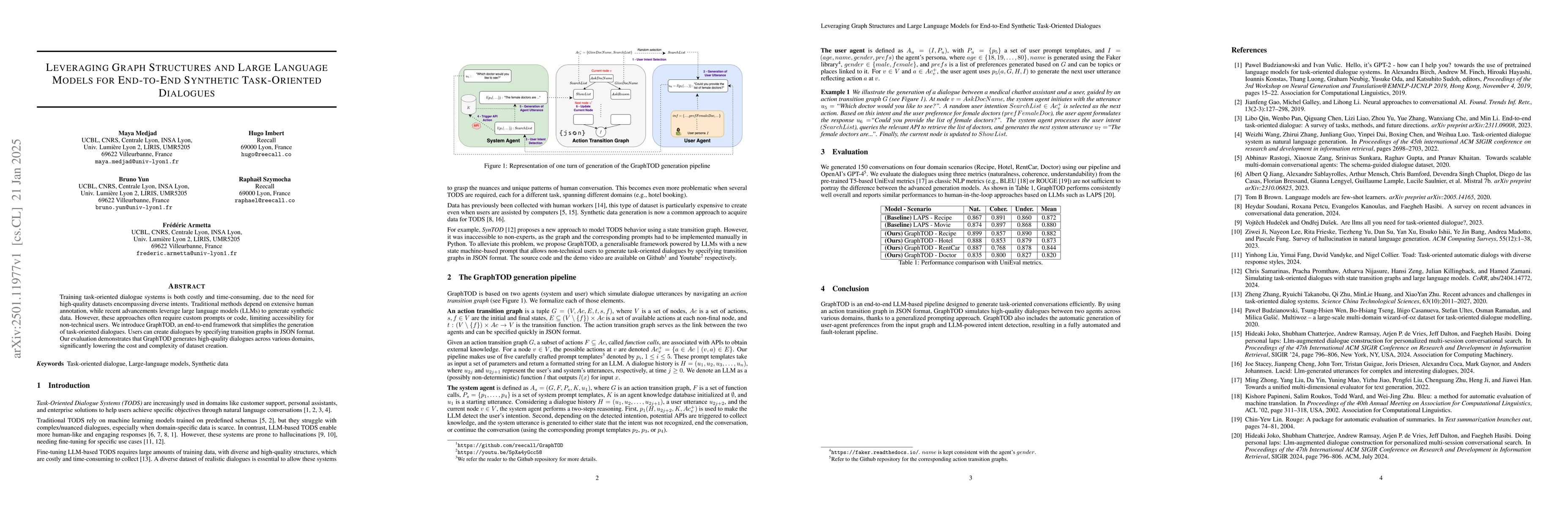 Thumbnail for Leveraging Graph Structures and Large Language Models for End-to-End
  Synthetic Task-Oriented Dialogues
