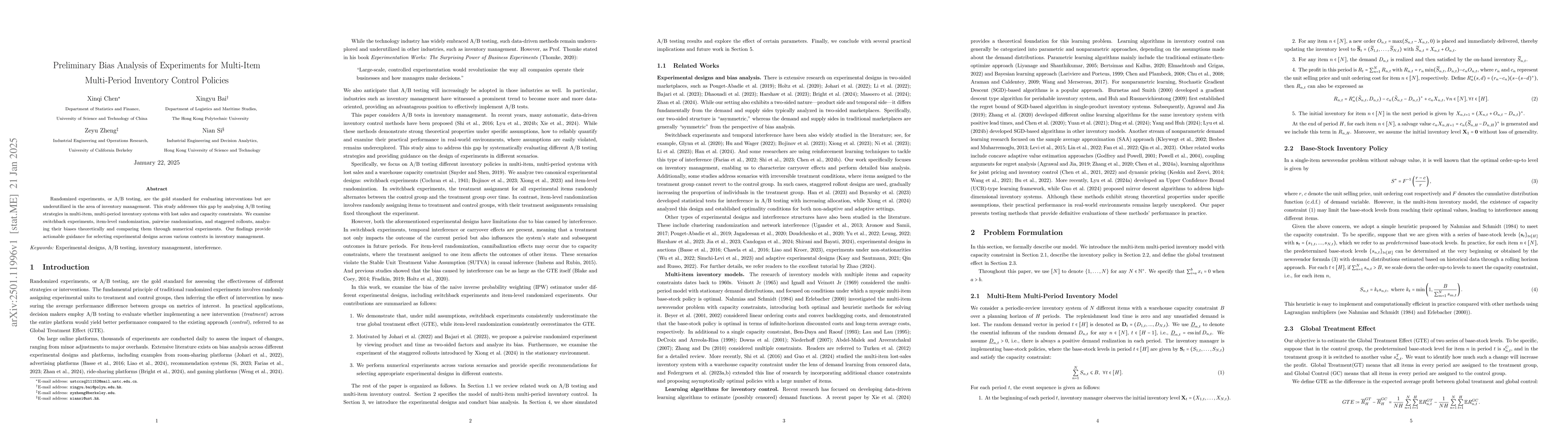 Thumbnail for Bias Analysis of Experiments for Multi-Item Multi-Period Inventory
  Control Policies
