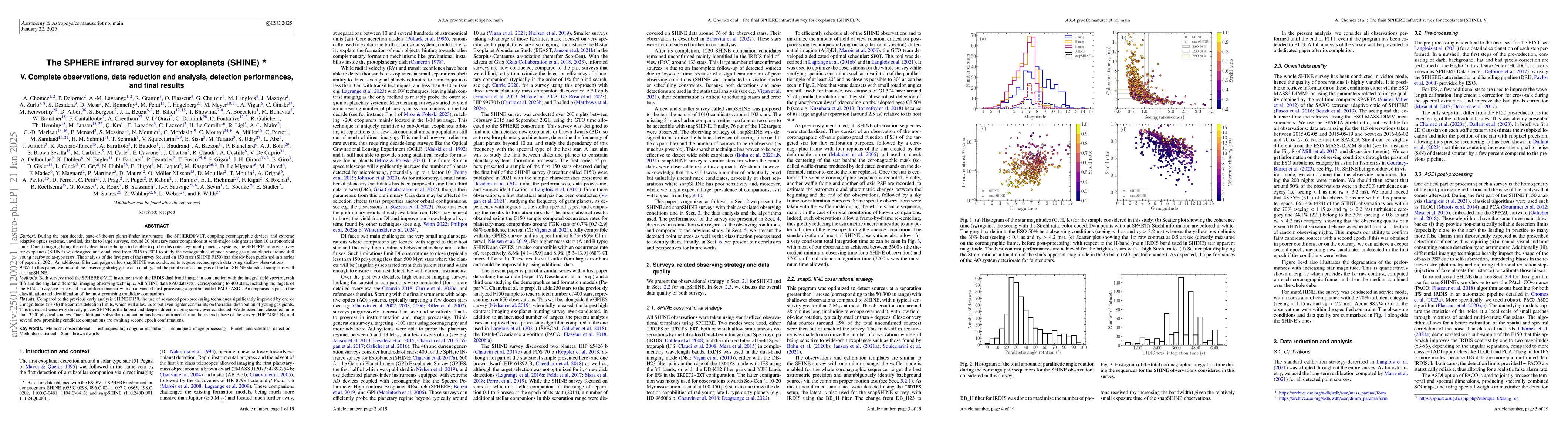 Thumbnail for The SPHERE infrared survey for exoplanets (SHINE). V. Complete
  observations, data reduction and analysis, detection performances, and final
  results