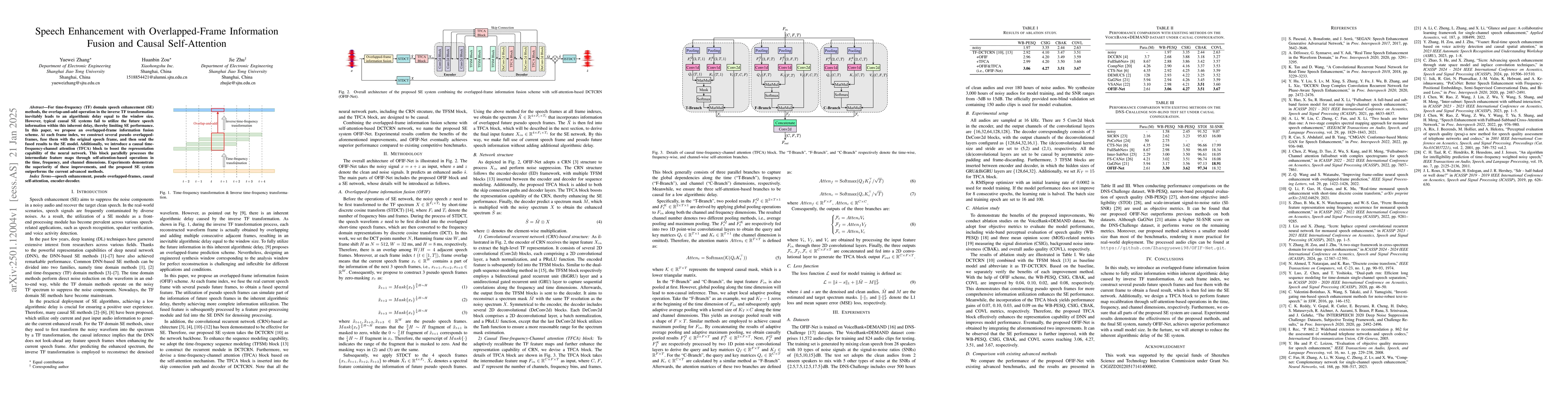 Thumbnail for Speech Enhancement with Overlapped-Frame Information Fusion and Causal
  Self-Attention