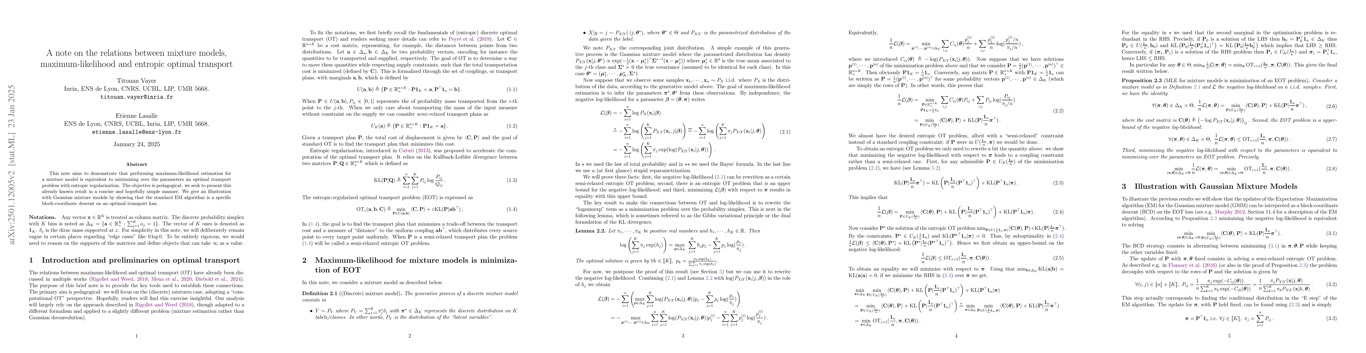 Thumbnail for A note on the relations between mixture models, maximum-likelihood and
  entropic optimal transport