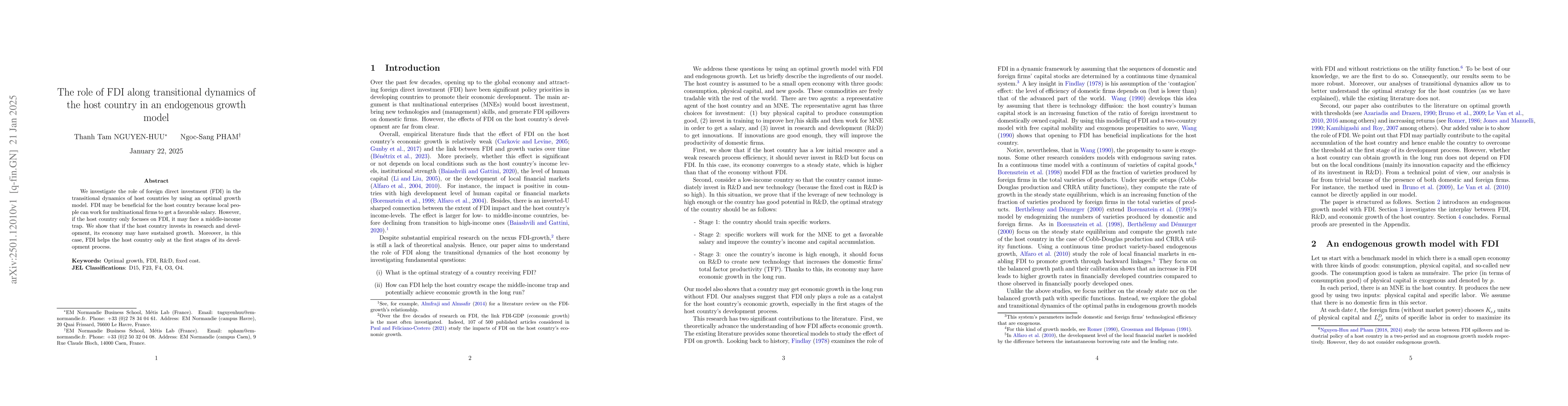 Thumbnail for The role of FDI along transitional dynamics of the host country in an
  endogenous growth model