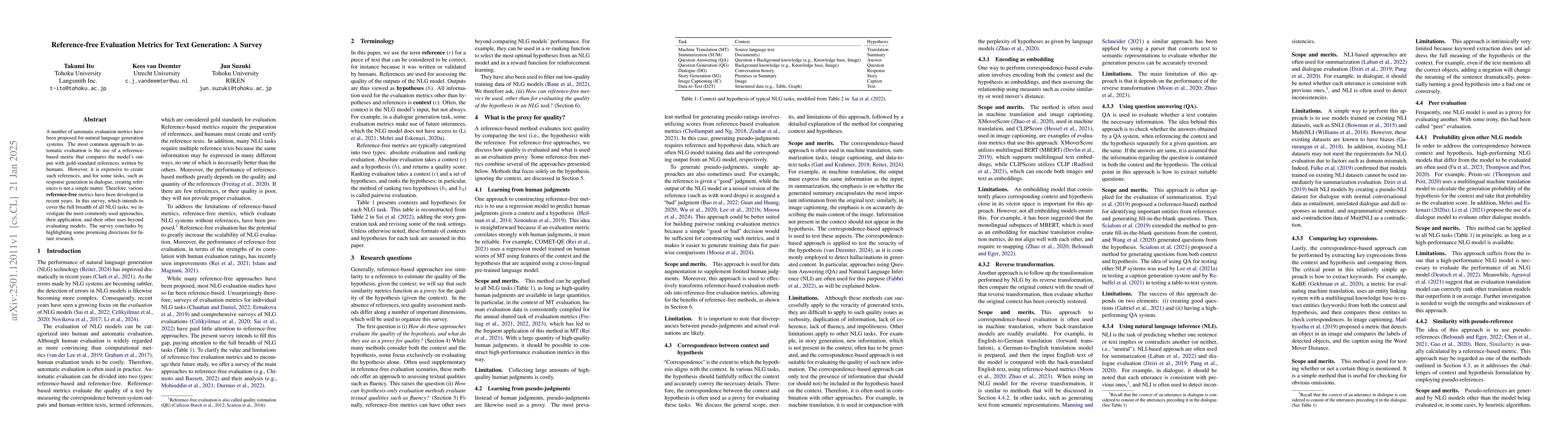 Thumbnail for Reference-free Evaluation Metrics for Text Generation: A Survey