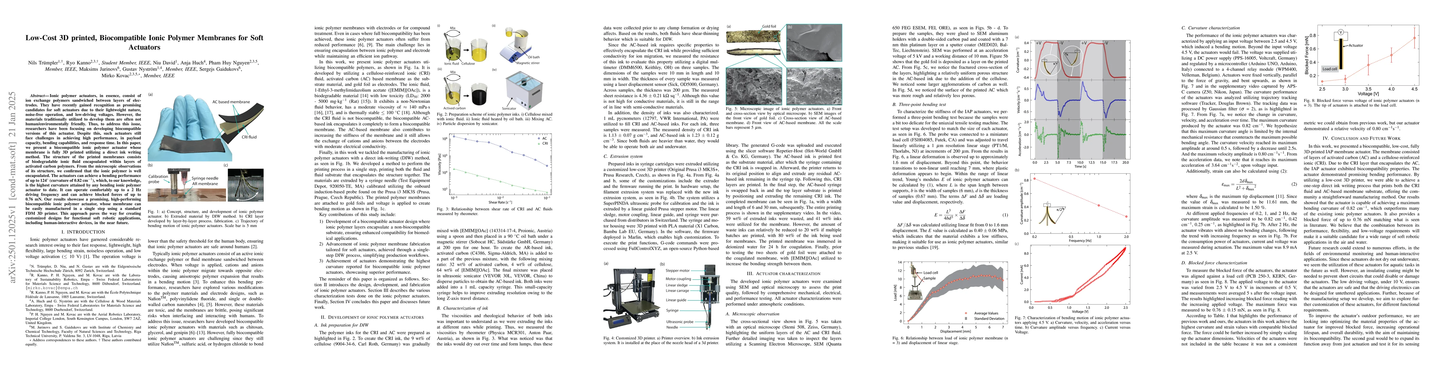 Thumbnail for Low-Cost 3D printed, Biocompatible Ionic Polymer Membranes for Soft
  Actuators