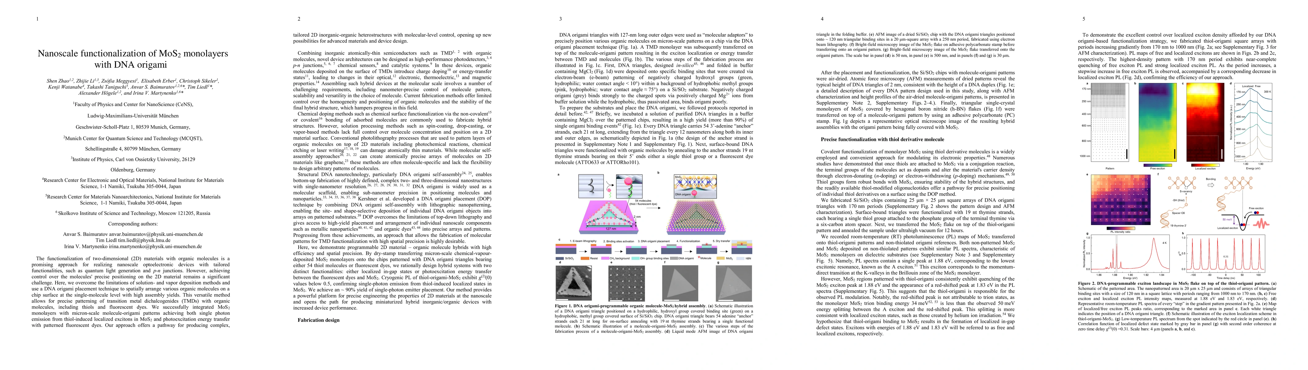 Thumbnail for Nanoscale functionalization of MoS$_2$ monolayers with DNA origami
