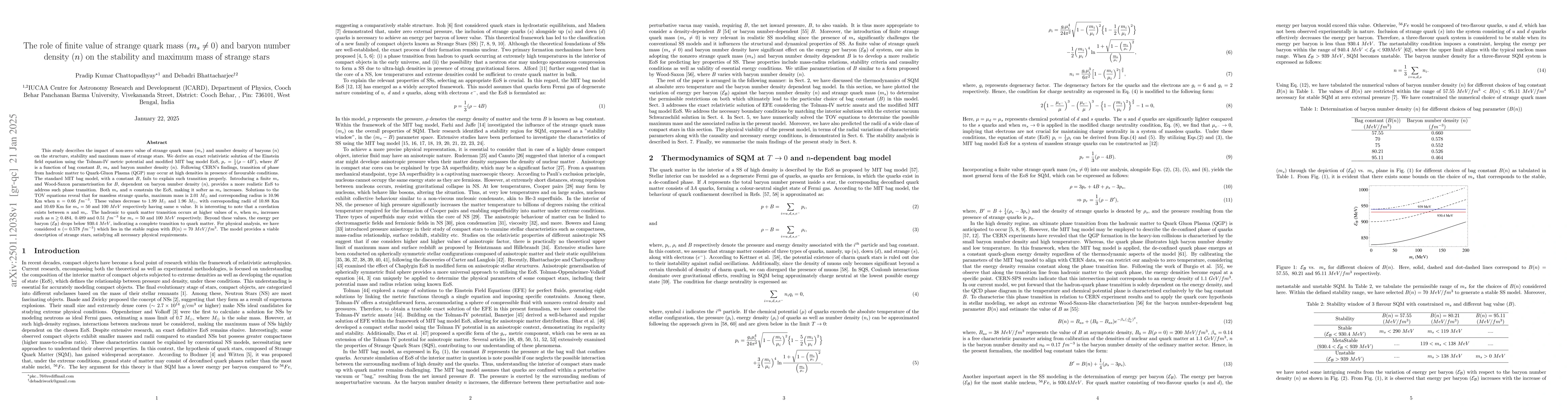 Thumbnail for The role of finite value of strange quark mass $(m_{s}\neq0)$ and baryon
  number density $(n)$ on the stability and maximum mass of strange stars