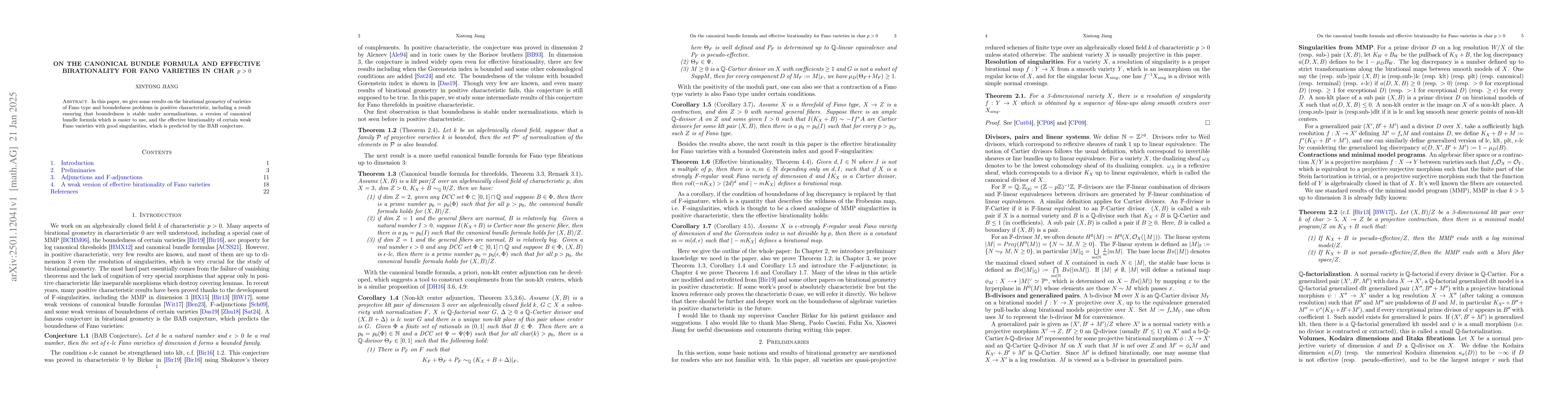 Thumbnail for On the canonical bundle formula and effective birationality for Fano
  varieties in char $p>0$