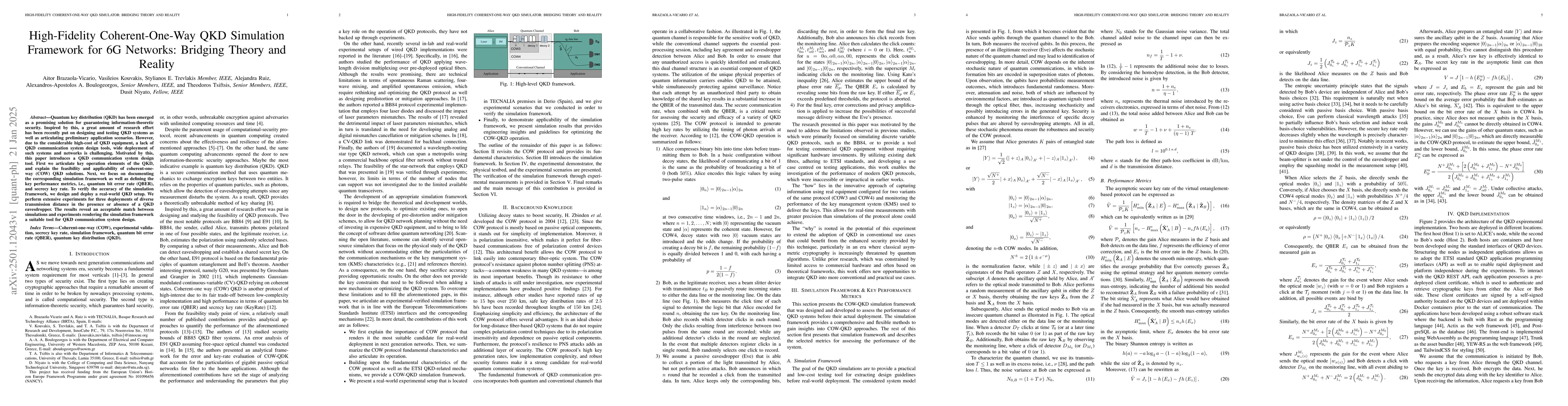 Thumbnail for High-Fidelity Coherent-One-Way QKD Simulation Framework for 6G Networks:
  Bridging Theory and Reality