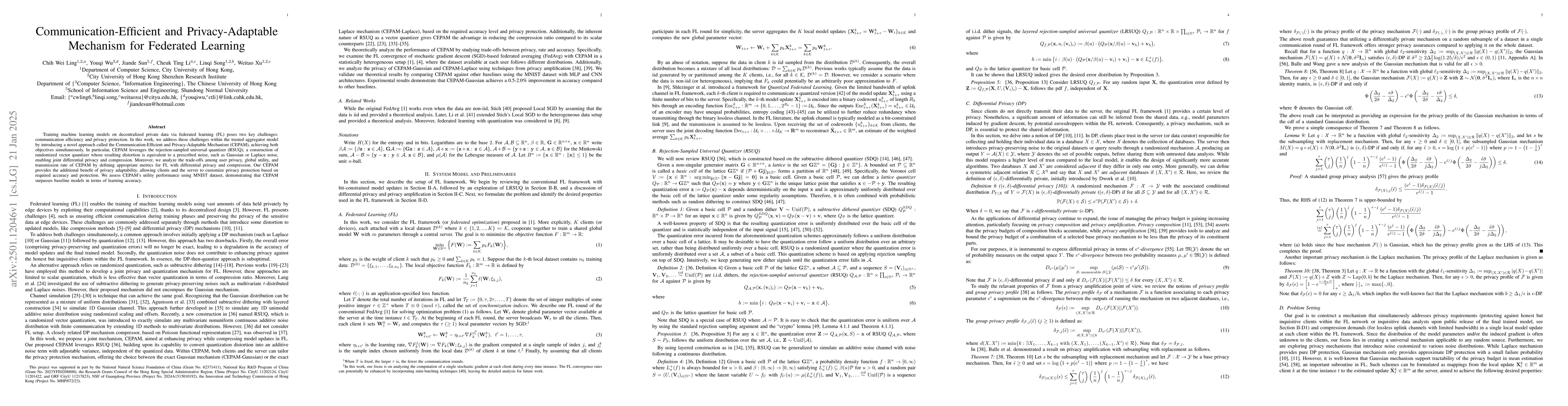 Thumbnail for Communication-Efficient and Privacy-Adaptable Mechanism for Federated
  Learning
