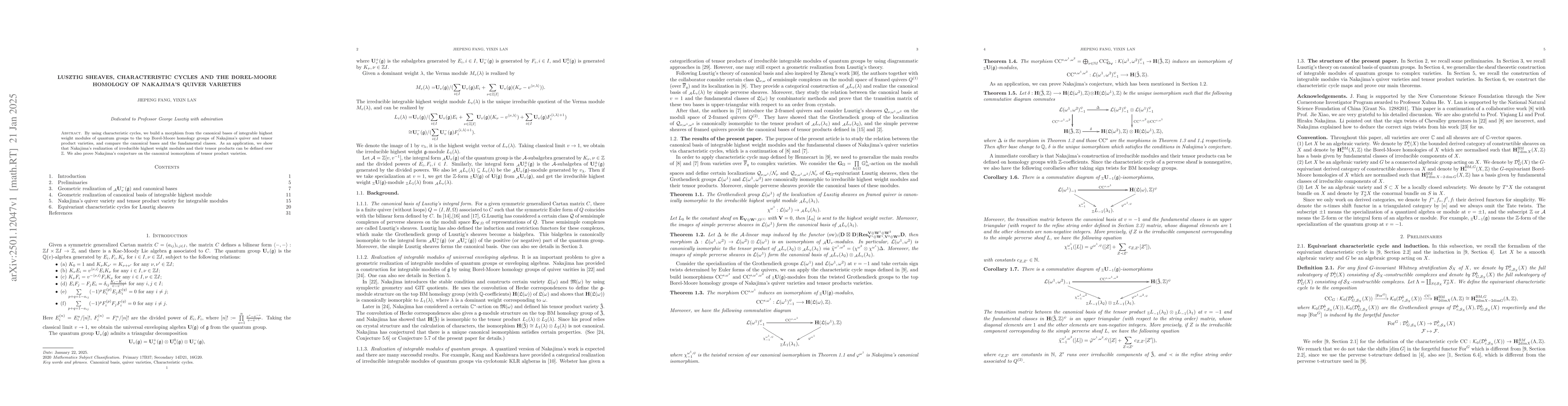 Thumbnail for Lusztig sheaves, characteristic cycles and the Borel-Moore homology of
  Nakajima's quiver varieties