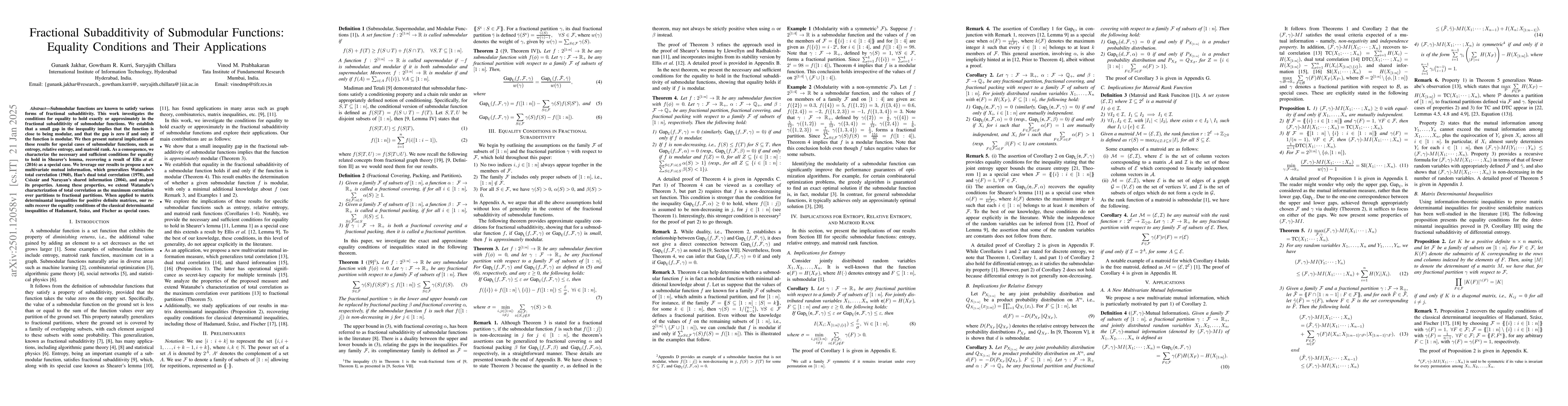 Thumbnail for Fractional Subadditivity of Submodular Functions: Equality Conditions
  and Their Applications