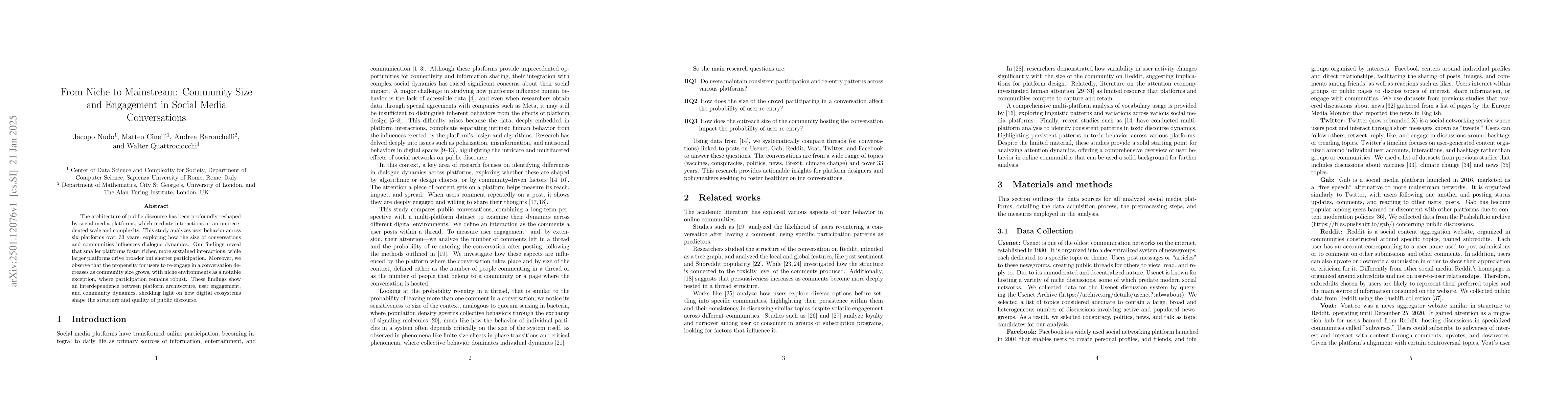 Thumbnail for From Niche to Mainstream: Community Size and Engagement in Social Media
  Conversations