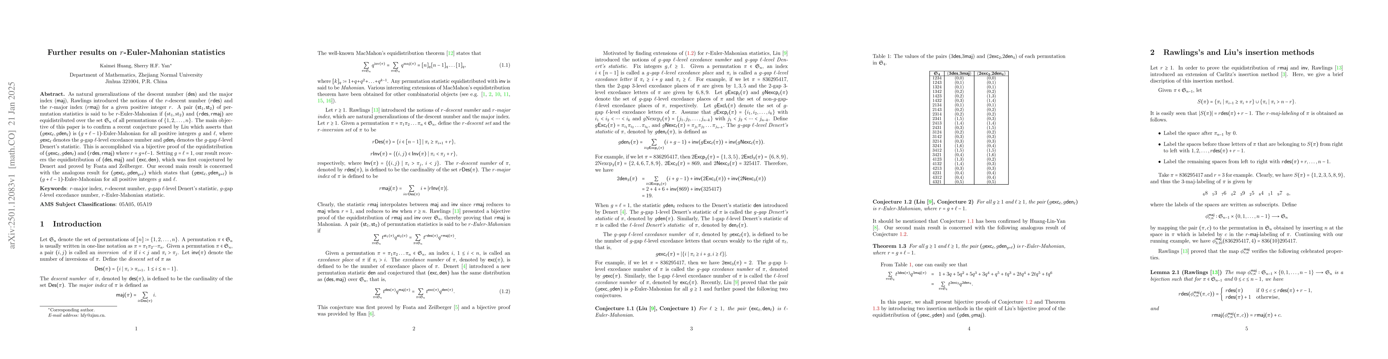Thumbnail for Further results on $r$-Euler-Mahonian statistics