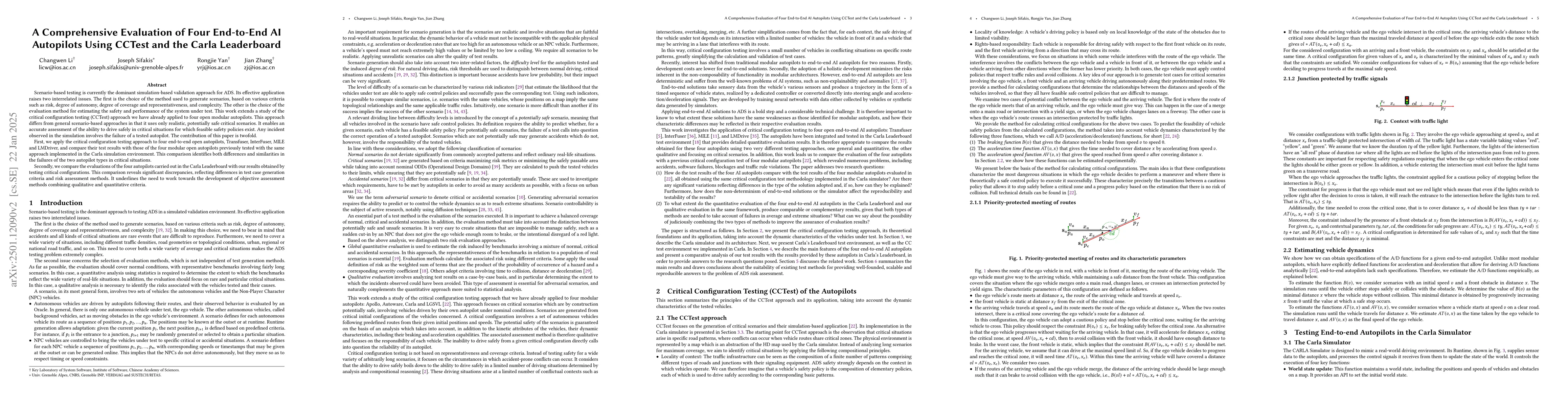Thumbnail for A Comprehensive Evaluation of Four End-To-End AI Autopilots Using CCTest
  and the Carla Leaderboard